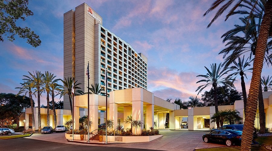 San Diego Marriott Mission Valley exterior at sunset